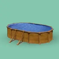 Piscina de aço com efeito madeira, ideal para o jardim